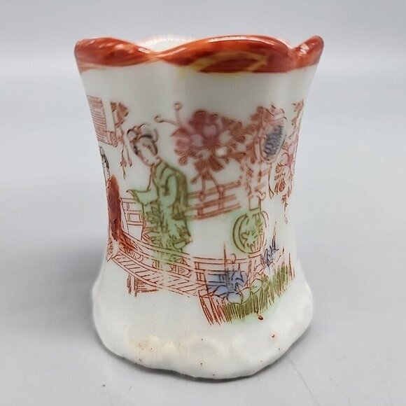 Toothpick Holder Decorated With Japanese Geisha Scene Porcelain 2.5" - Picture 5 of 7